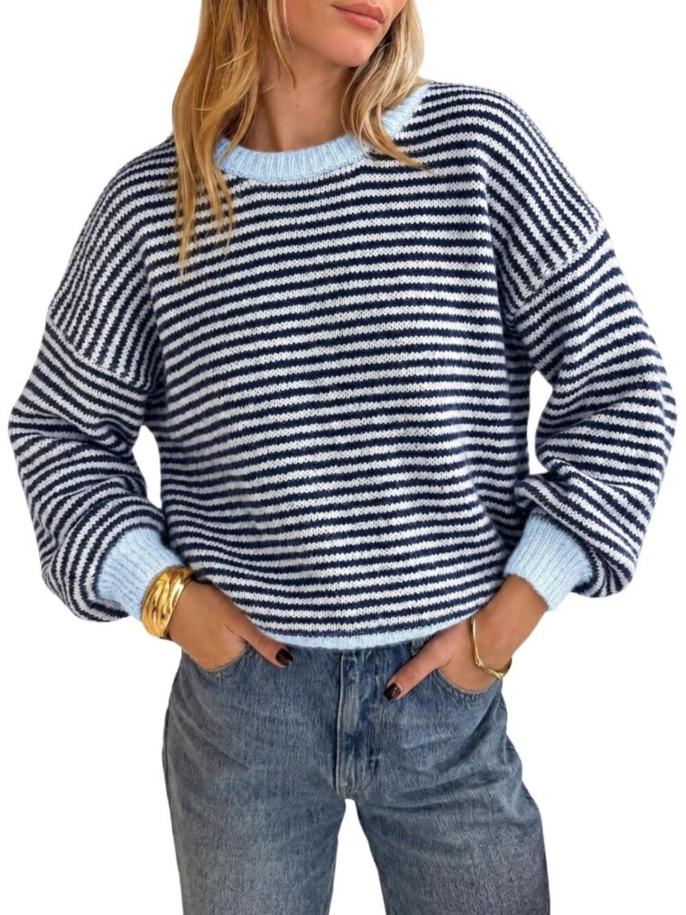 Women's Striped Color Block Knitted Oversized Pullover